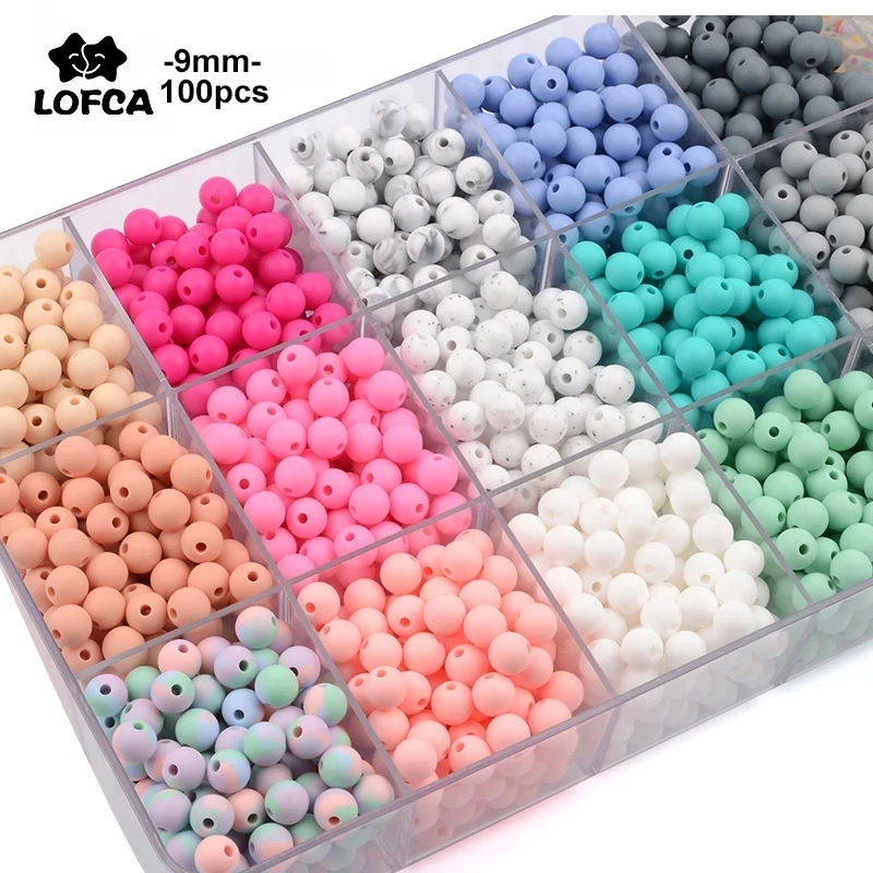 Silicone Teething Beads 9mm 100pcs Baby Nursing Necklace Pacifier Clip Oral Care BPA Free Food Grade Colorful