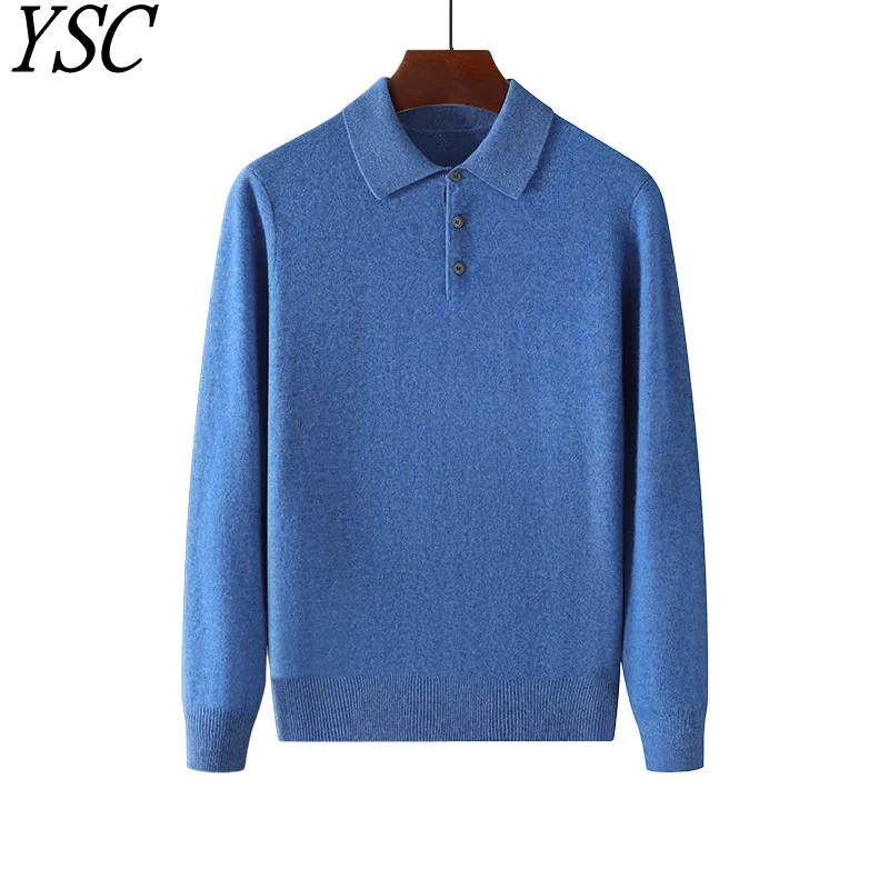 Men Knitwear Australian Wool Pullover Cashmere Sweater Polo Collar Thick Style Long Sleeve Warmth Basic Business Clothing Tops 6
