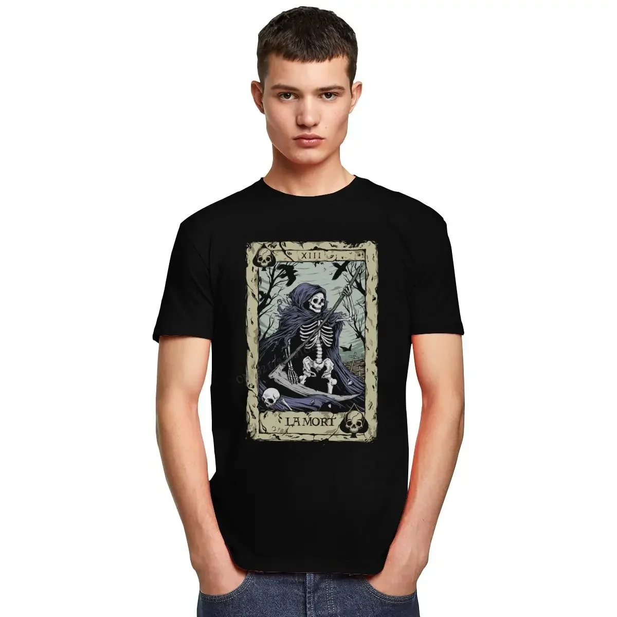 Streetwear Death Tarot T-Shirt Uomo Camisas Hombre Major Arcana Halloween Spettrale Scheletro Creepy Teeshirt Harajuku Magliette