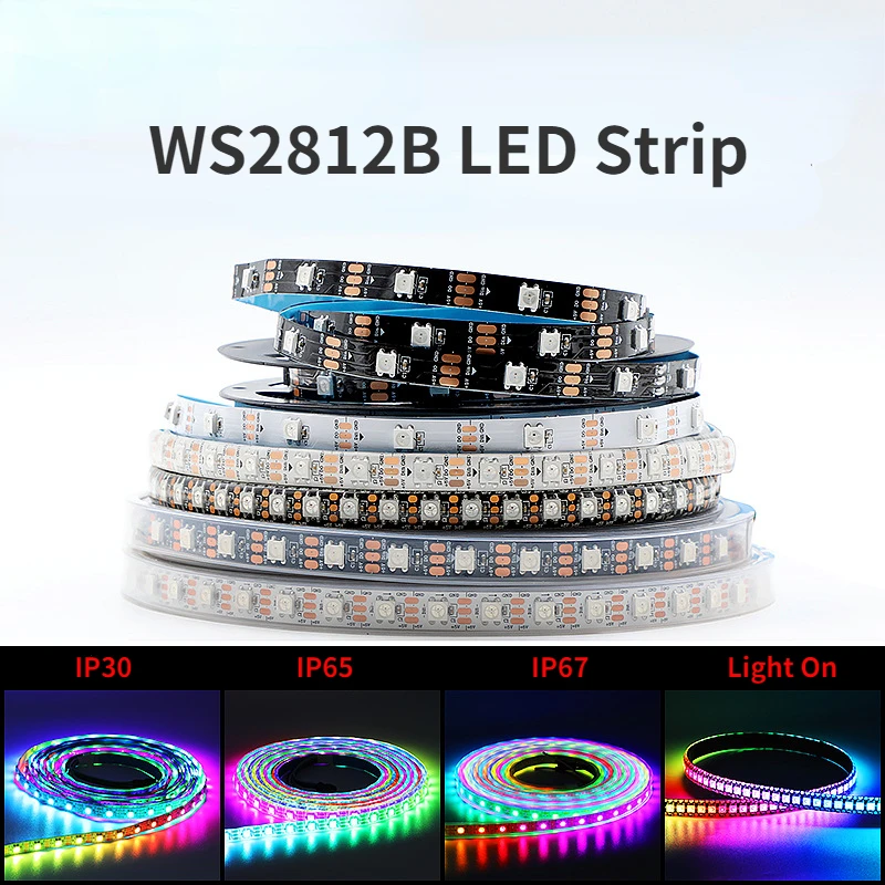 DC5V WS2812B Led Strip 30/60/74/96/144 leds/m WS2812 Black/White PCB  IP30/65/67 Smart RGB Led Light 1m/2m/3m/4m/5m