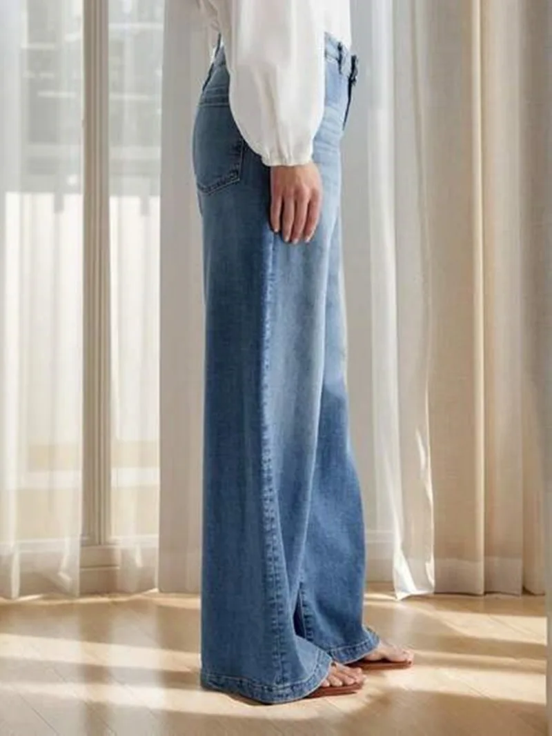 Nouveau Jean Large Femme Taille Haute Extensible Coupe Droite en Denim Délavé Style Décontracté Streetwear Ample 2026