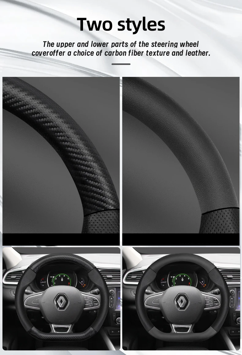 Geeignet für Renault Atmungsaktiver Leder-Lenkradbezug mit Matter Kohlefaser-Textur Passend für Sandero Clio Duster Captur Master Kwid Trafic Austral Arkana Megane Kangoo Express Megane-E Kardian Schwarz Rot – Detail 13
