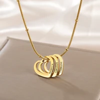 Lemegeton Customize Name Love Necklace 1-4 Heart Pendant Personalized Engraved Name Stainless Steel Jewelry Couple Family Gifts