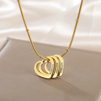 Lemegeton Customize Name Love Necklace 1-4 Heart Pendant Personalized Engraved Name Stainless Steel Jewelry Couple Family Gifts