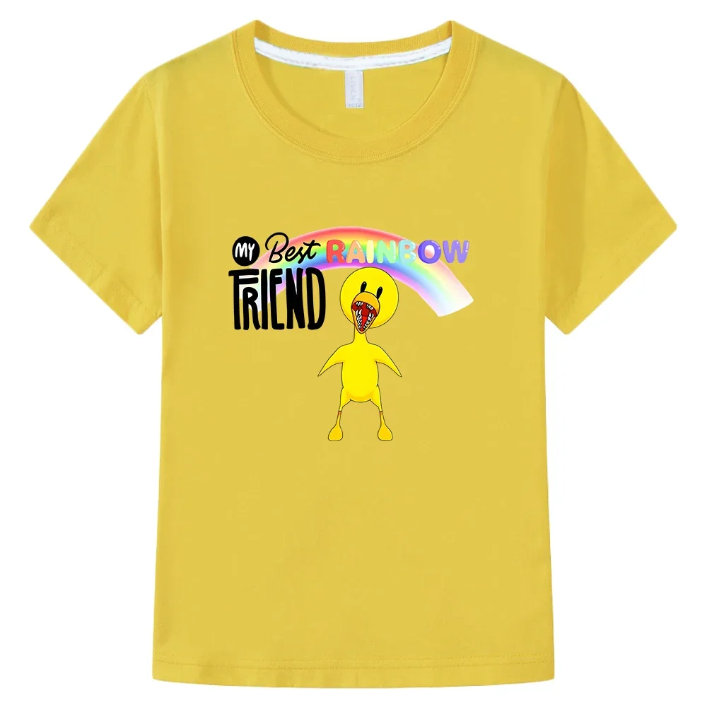 

Yellow Rainbow Friends Game Print Tee-shirt Funny Graphic Cartoon Printed Tshirts for Children Summer 100% Cotton Tees Boys/Girl
