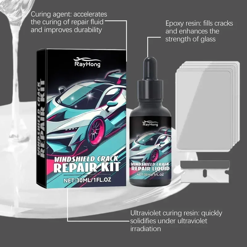 For Long Big Chip Crack Car Windshield Repair Tool Window Glass Windscreen Restoration Kit Renew Full Set Resin Cup Blade Film 5