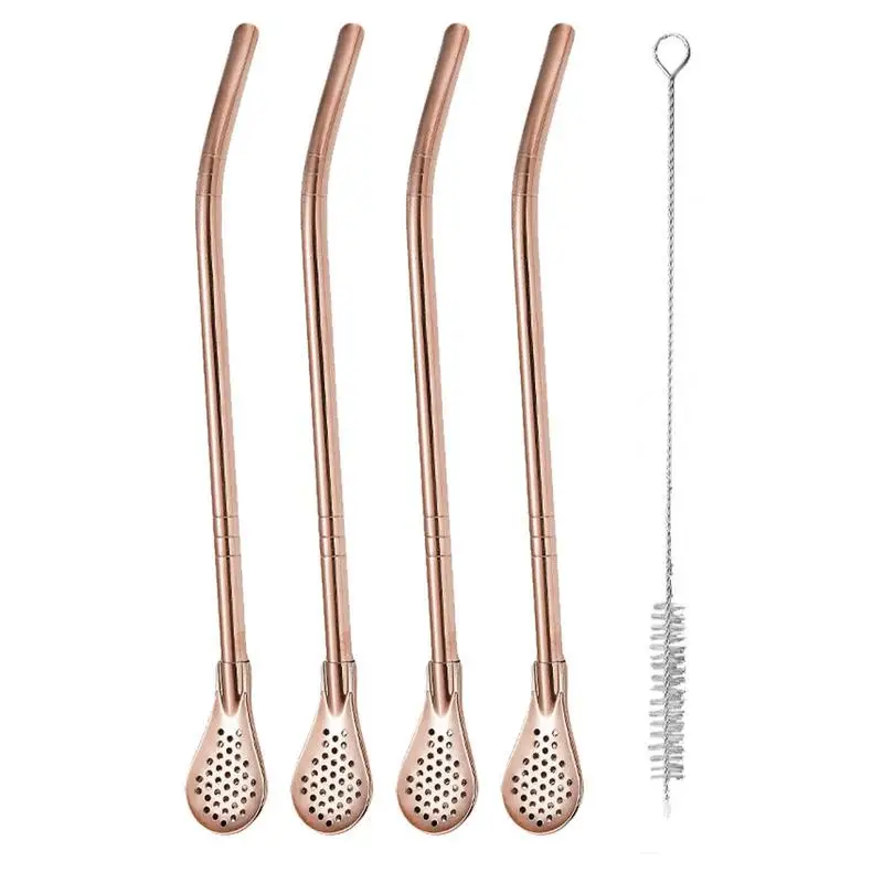 

Stainless Steel Straws With Filter Spoon Metal Drinking Straw Spoon Reusable Washable Tea Coffee Juice Filtered Stirring Scoop