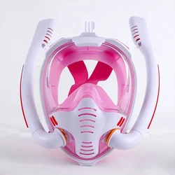 Enhanced Panoramic Full Face Snorkel Mask with Anti-Fog and Anti-Leak Technology - L/XL (White Pink)
