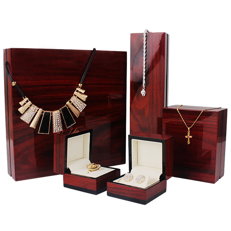 

Luxury High Quality Wood Grain Spray Paint Jewelry Storage Box Proposal Ring Earrings Display Stand Organizer Gift Packaging Box