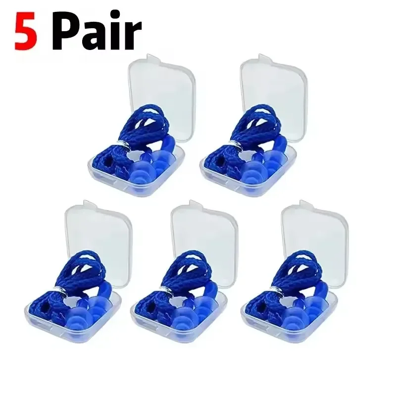 Reusable Silicone Noise-Cancelling Corded Ear Plugs with Banded String for Sleeping, Studying, and Swimming
