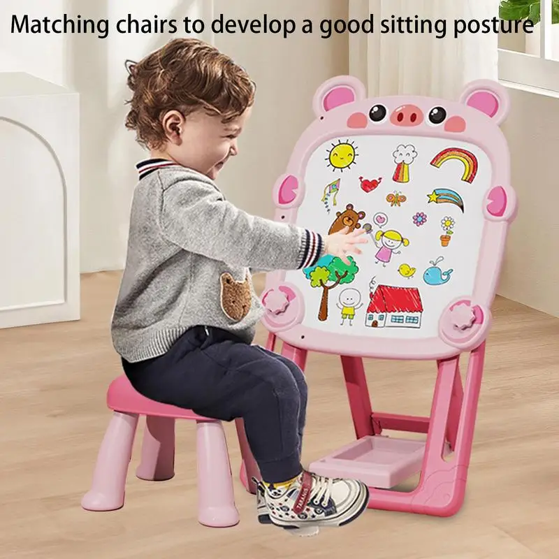 Double Sided Drawing Board Adjustable Double-Sided Toddler Drawing Chalkboard Dry Erase Board Foldable Bracket Magnetic Chalk