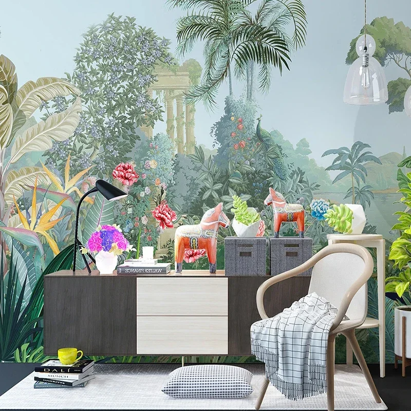 Custom Medieval Rainforest Palace Flowers Mural Wholesale Photo Wallpaper Wall Painting For Living Room Besroom Poster 3D Fresco