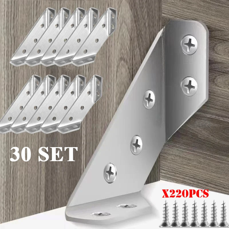Cabinet Bracket 30Set Furniture Corner Connector Stainless Steel Angle Bracket Angled Furniture Hardware Furniture Hardware Angle Connector Angle Bracket Chair Cabinet Support Fixing Brace Repair Tool