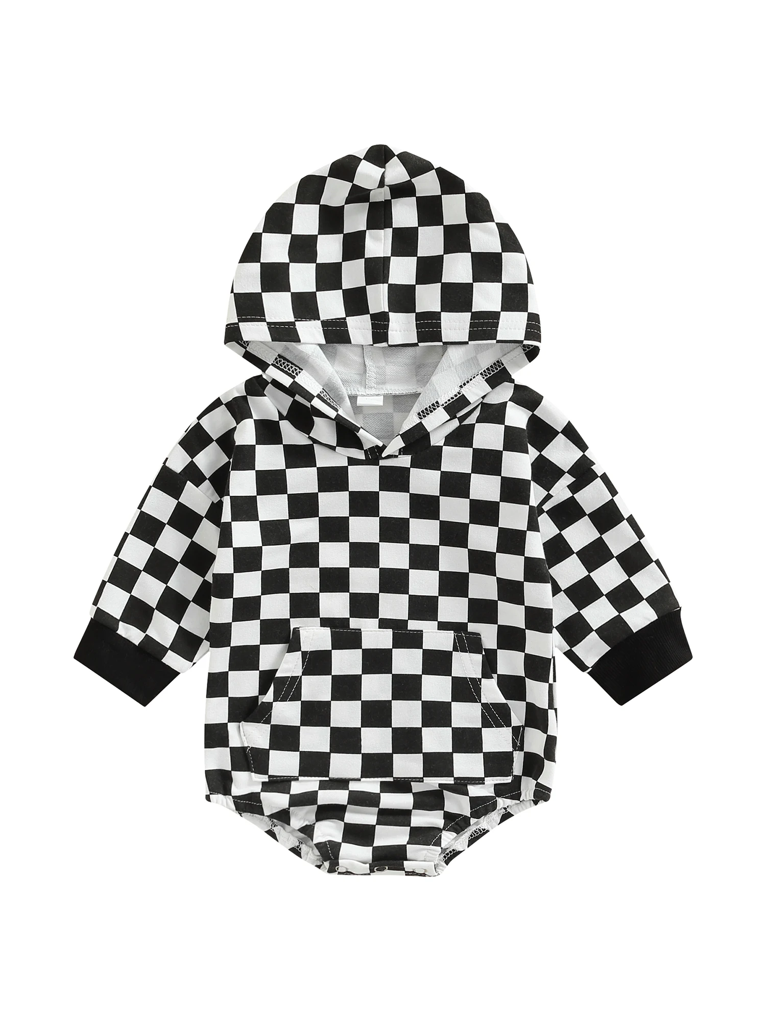 Newborn Infant Baby Boy Girl Sweater Romper Checkerboard Print Romper
