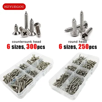 250/300pcs Mix M3 Assortment Set Kit Phillips Flat Countersunk Round Pan Head Self Tapping Wood Screw 304 A2-70 Stainless Steel