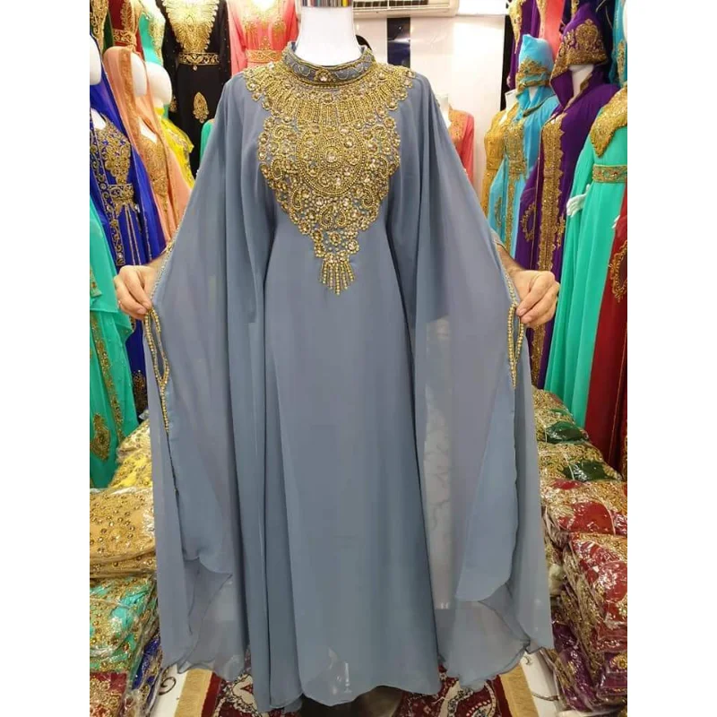 Grigio Marocchino Duba Caftani Abaya Dress Fancy Long Gown Tendenze Della Moda Europee E Americane