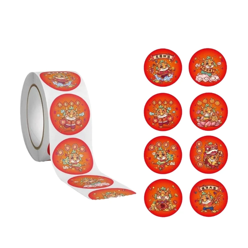 500Pcs/roll New Year Stickers Festive Self Adhesive Labels Traditional Chinese Ornament for DIY Gifts and Decorations 87HA