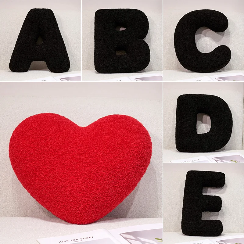 Alphabet Heart Plush Toys Ins Black Nordic Letters Pillow Sofa Cushion 26 English Letters Stuffed Plush Doll Gift Room Decor