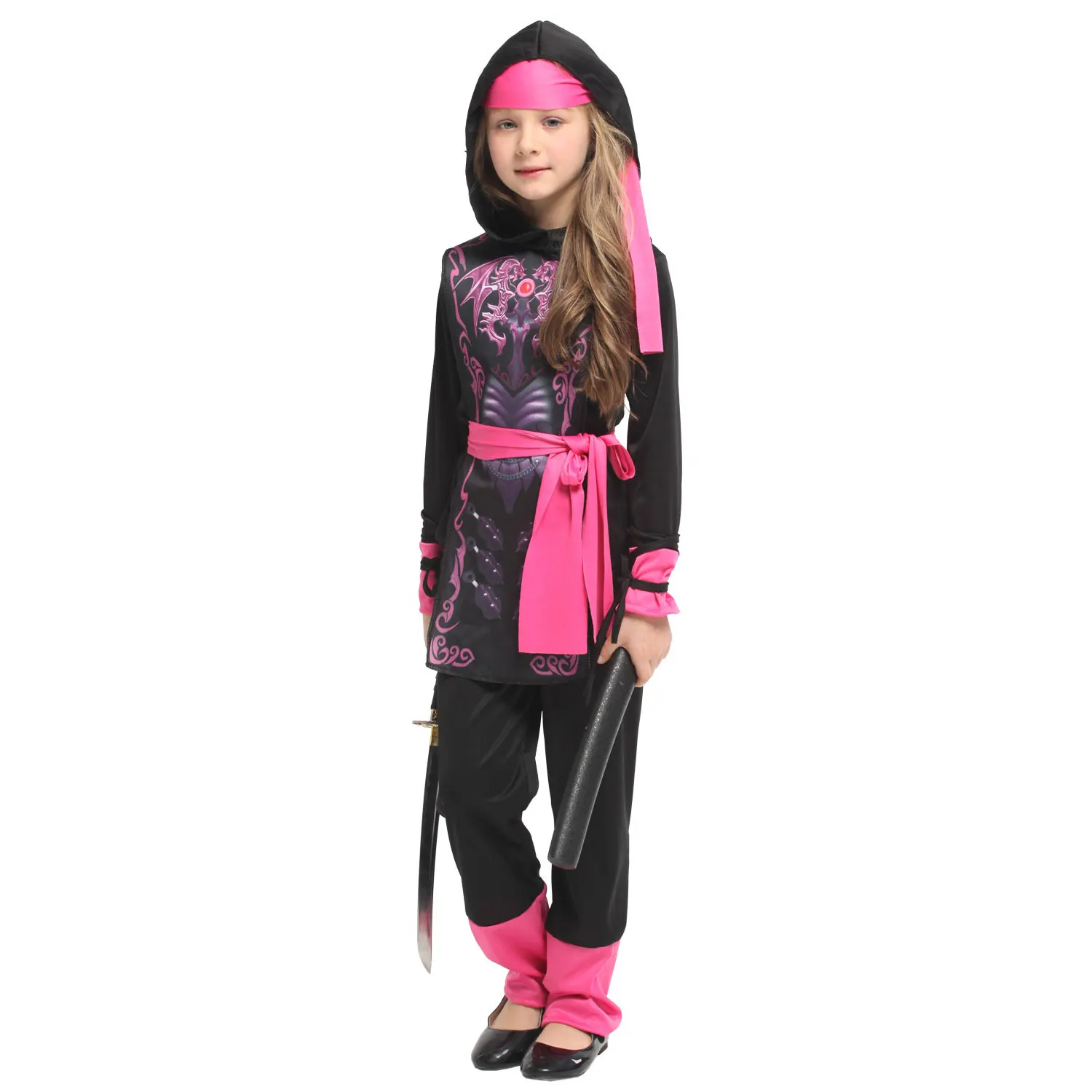 Umorden Pink Dragon Ninja Girl Costume for Child Kids 4-6Y 6-8Y 8-10Y Purim Halloween Costumes Fantasia Fancy Dress