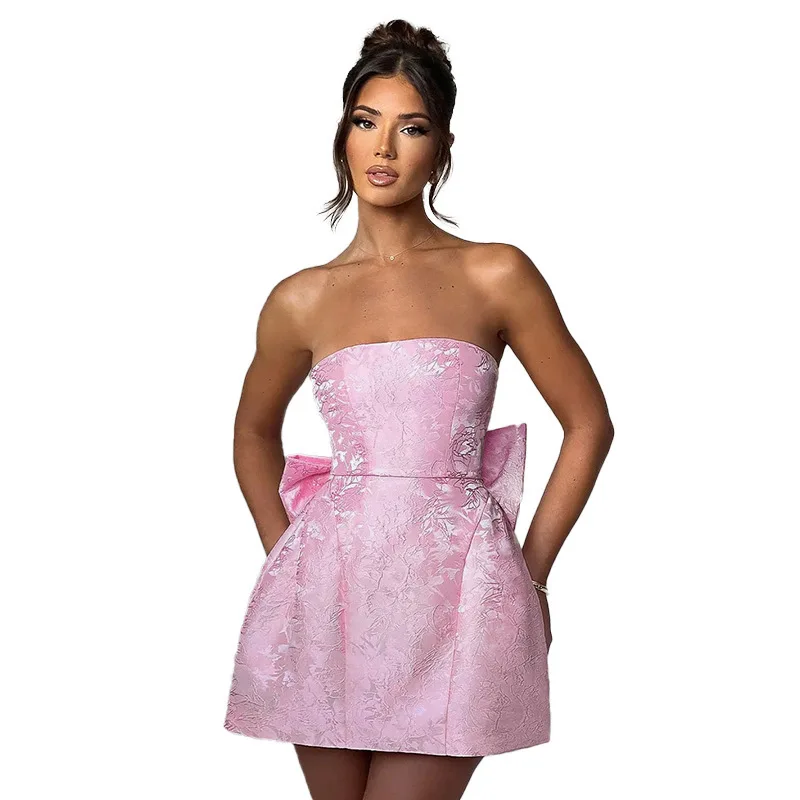 Strapless Cocktail Dresses Women Mini Party Skirt Bustier Corset Bow Sash Chic Birthday Dress Customize Vestido de Novia