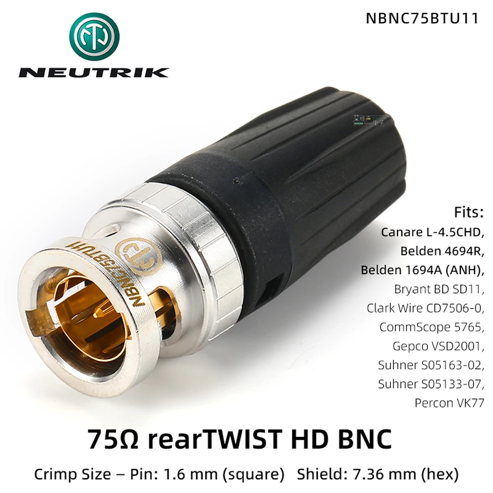 Neutrik 75Ω HD BNC Crimpstecker NBNC75BLP7 / NBNC75BLP9 / NBNC75BTU11 / NBNC75BYY11 HDTV / DVD TWIST Q9 BNC Kabelstecker – Detail 21