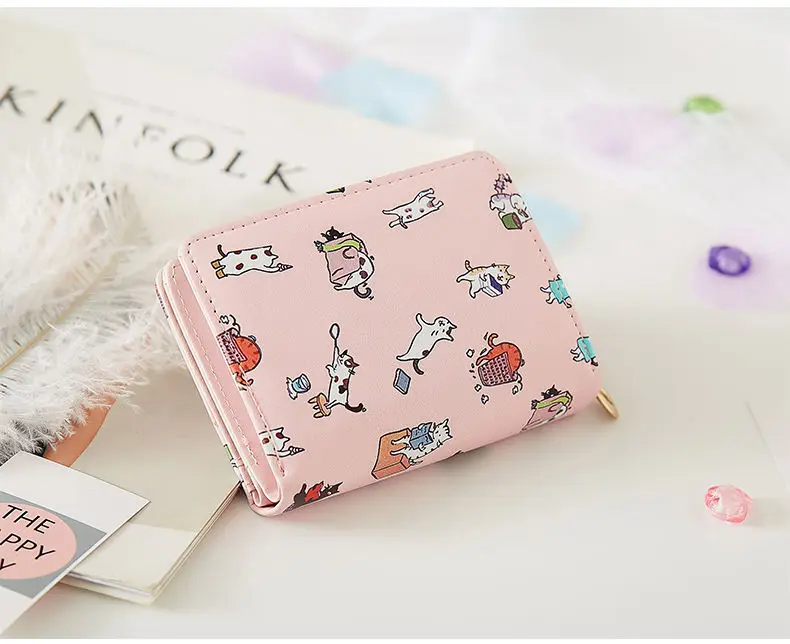 Portafogli Donna Cartone animato Stampato Borse per soldi Donna Dolce Rosa Kawaii Mini Borse Portamonete Porta carte Moda Ragazze Pieghevole Nuovo_voghion.com