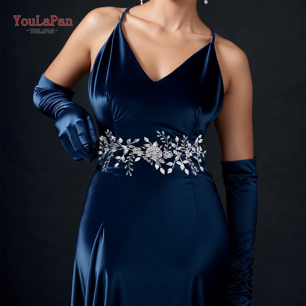 

TOPQUEEN Handmade Bridal Dress Belt Accessories Rhinestone Leaf Hollow Silver Shining Women Wedding Dress Waist Sash SH509
