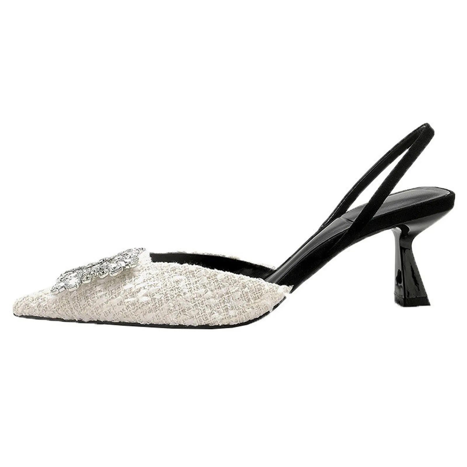 Women's High Heels, Diamond Square Buckle Sandals, Pointed Toe 5