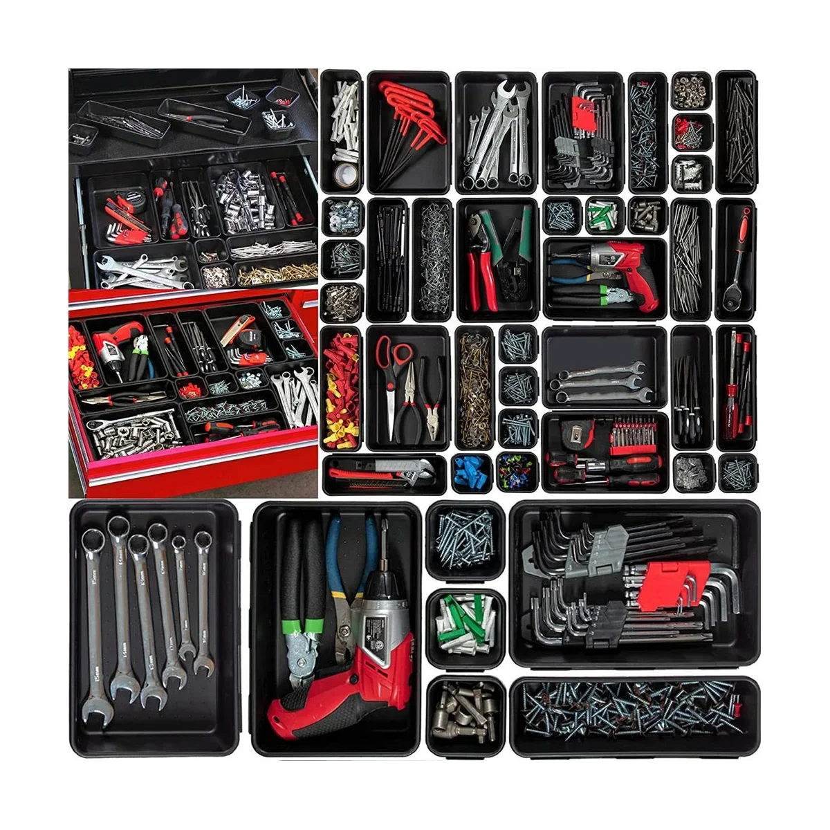 

Pack Drawer Organizer Bins, Toolbox Tool Tray, 32 Black Storage Set, Divider Box And Tray