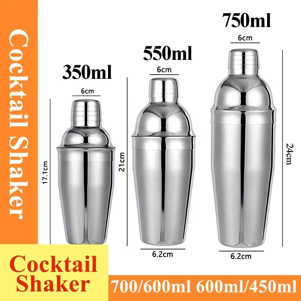 Cocktail Shaker Bartender Tool Stainless Steel Cobbler Shaker Wine Mixer Martini Drinking Bar Party Accessories 350/550ml/750ml