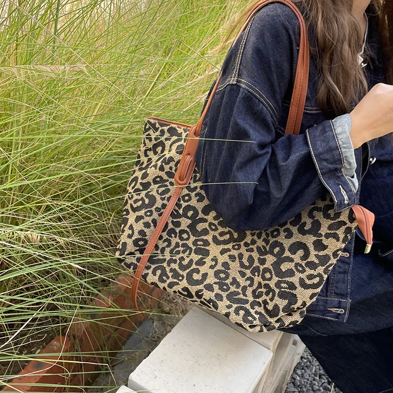 Shoulder Tote Bags For Women 2022 New Tote Brand Luxury Designer Large Shopper Shopping Fashion Leopard Print Travel Handbags