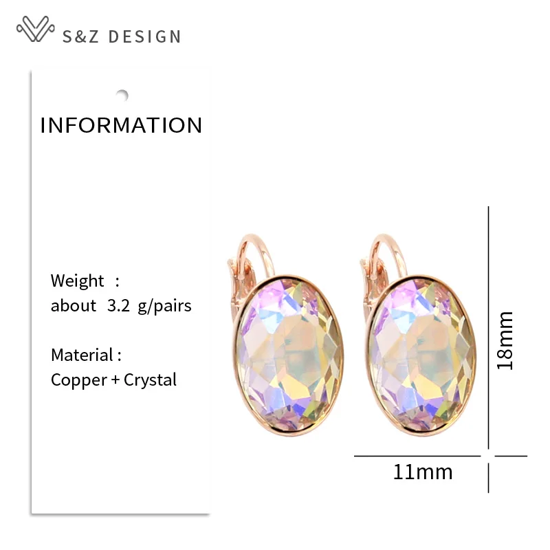 S&Z DESIGN New Trendy Elegant Big Oval Egg Shape Crystal Dangle Earrings For Women Wedding 585 Rose Gold Color Jewelry