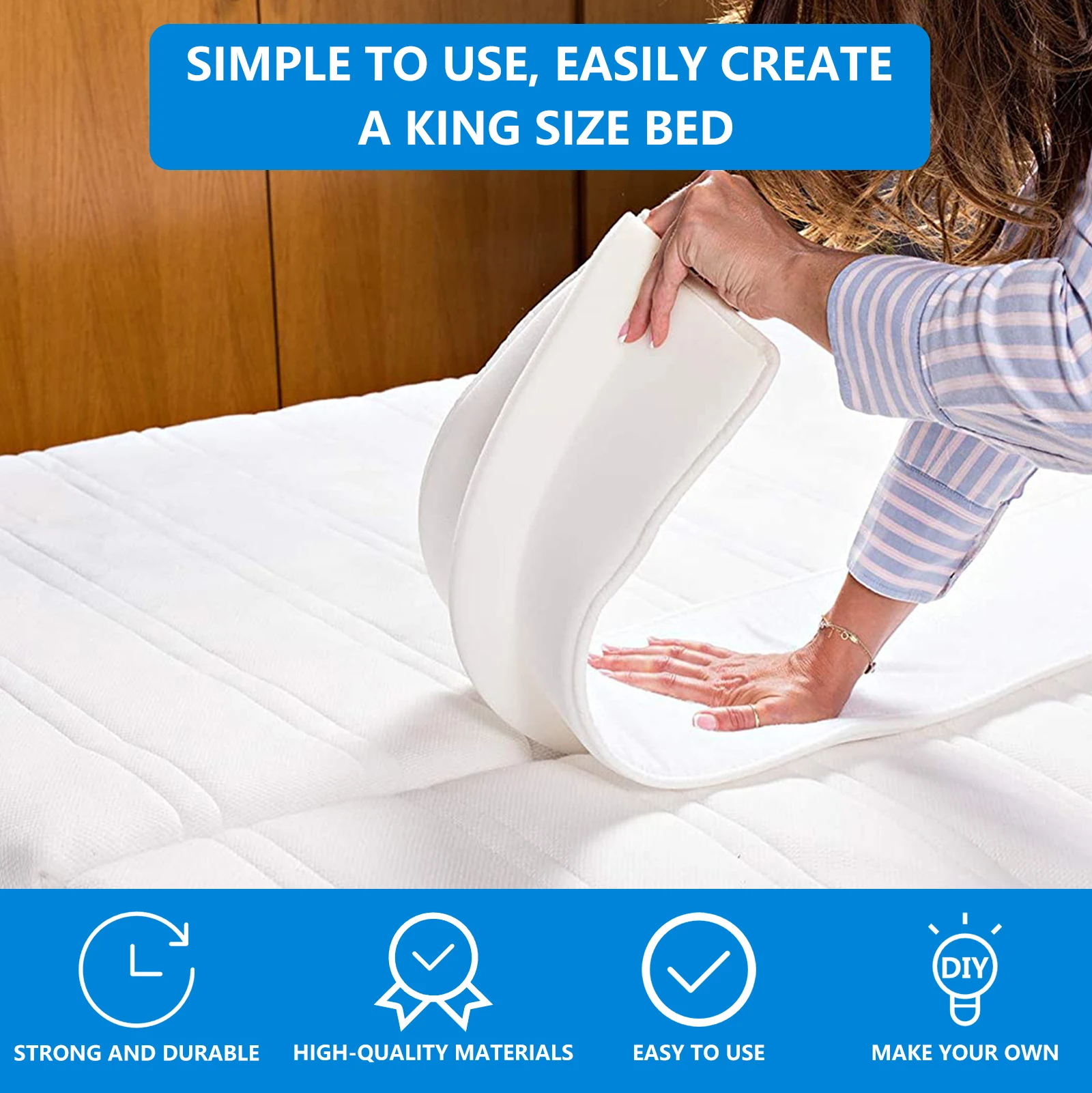 Bed Mattress Connector Adjustable Bed Bridge Twin to King Converter Kit Skin-Friendly Stable Bed Converter with Strap for Family