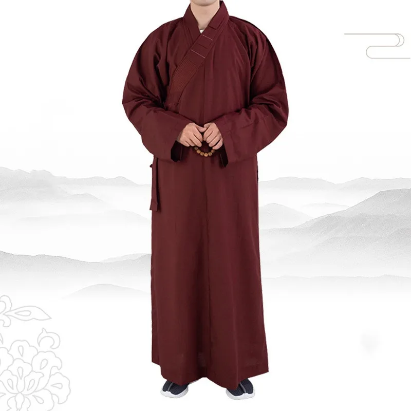 Traditional Chinese Buddhist Clothing Buddhism Monk Clothing for Adults Men Haiqing Meditation Gown 4 Colors Long Robes