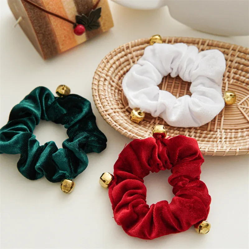 1pcs Christmas style flannelette bell large scrunchie hair accessory Simple cloth art fall and winter headdress