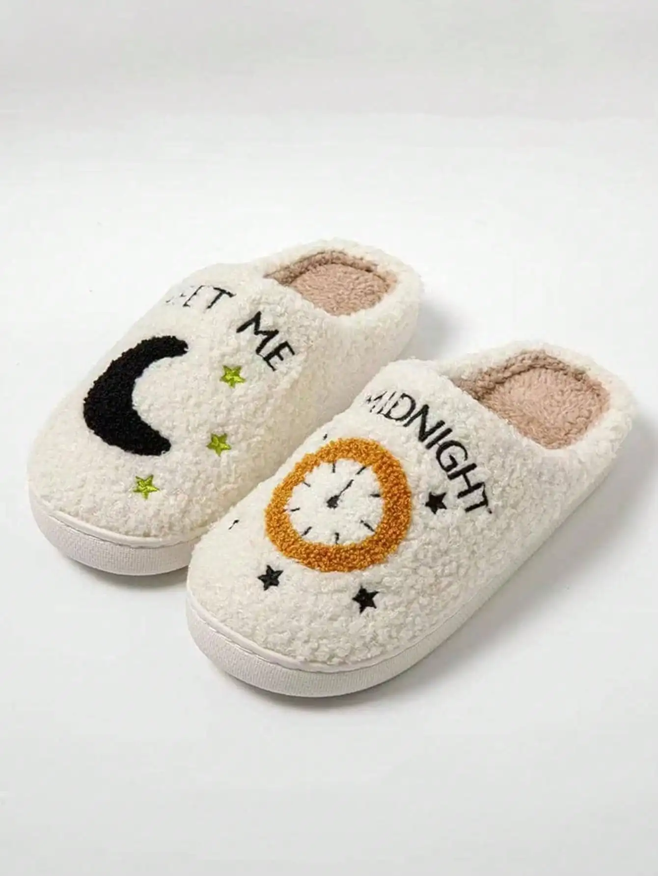 Fashion Trendy Moon Clock Winter Slippers for Women, Comfortable Daily Anti-Slip Indoor Home Fleece Plush Warm Slides 5