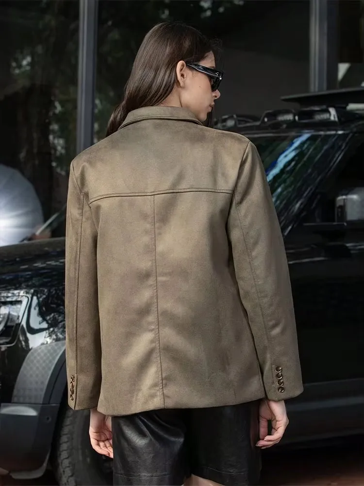 HH Autumn Jacket For Women Fashion Solid Suede Blazer Coat Long Sleeve Buttons Jackets Loose Casual Female Outfit Outwear