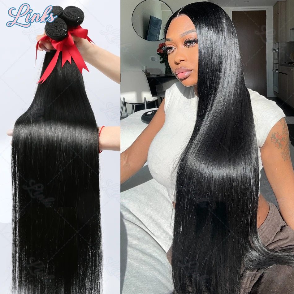 Human Hair Extensions Links 30 40 Inch Bone Straight Bundles 100% Human Hair Weave Bundles 1/3/4 PCS Brazilian Remy
