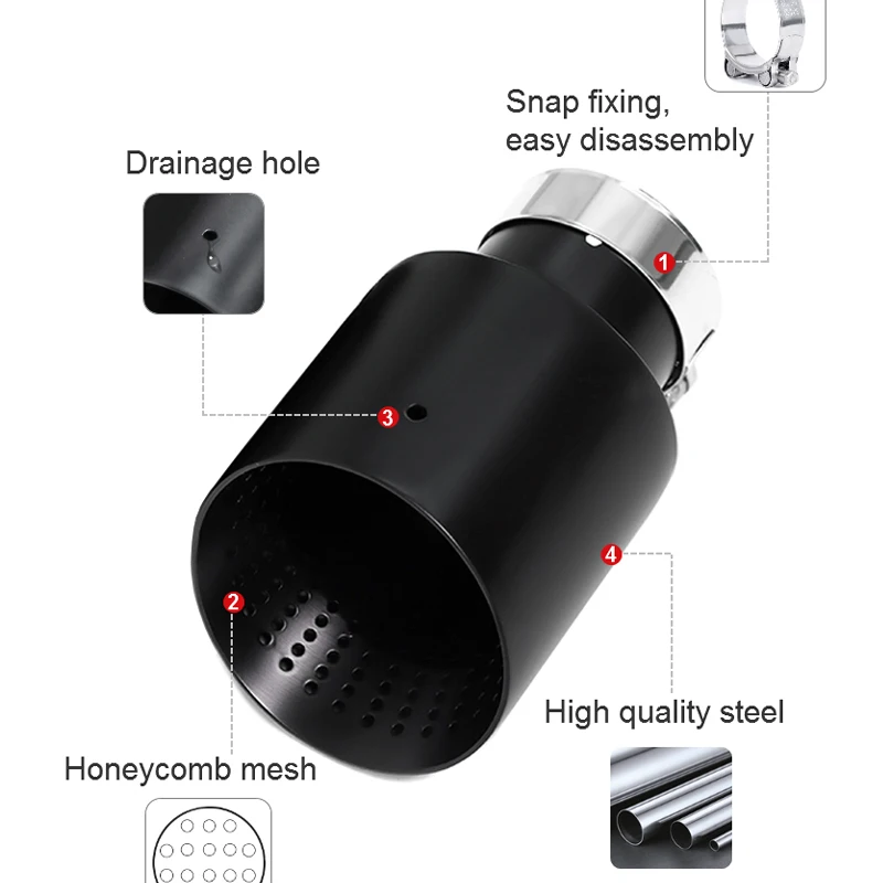 Stainless steel single exhaust tip 1 piece for Golf 7 MK7 GTI Golf R muffler tip exhaust system 63mm universal nozzle tailpipe exhaust muffler tip exhaust trim pipe