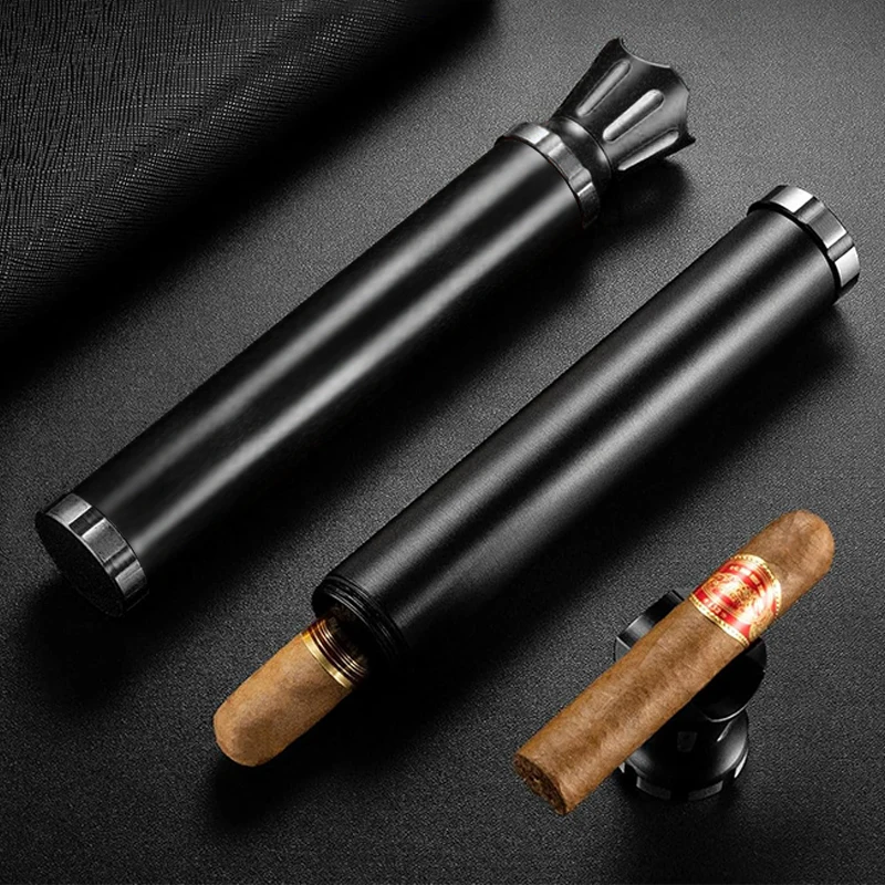 Cigar Tube Aluminum Metal Air Tight ,Smell-Proof Case Tube, Cigars Travel Case 3-in-1 Multifunctional with Cigar Holder&Punch