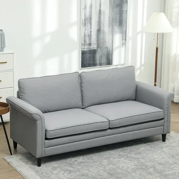 HOMCOM Modern 3 Seater Sofa for Living Room, Fabric Couch Settee, Grey
