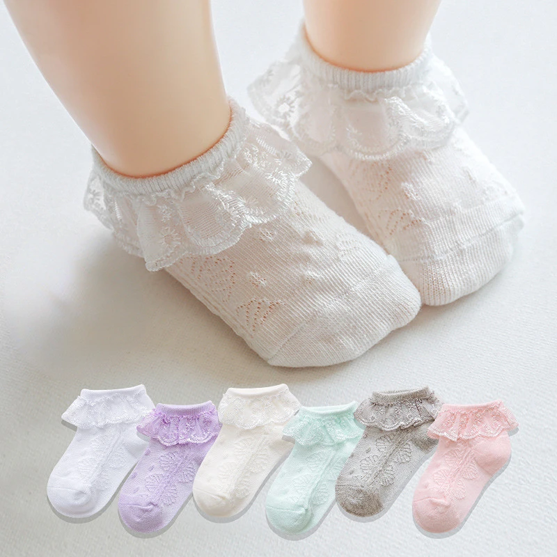 

0 to 6 Yrs Cotton Eyelet Flower Socks Toddler Baby Child Girls Ruffle Lace Ankle Cotton Dress Socks Princess Summer