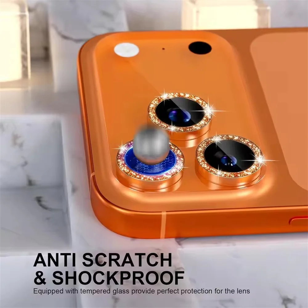 Glitter Diamond Camera Protector with Metal Lens Ring and Tempered Glass