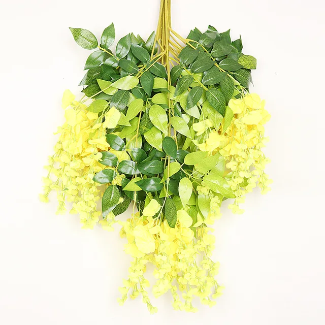Artificial Plant Wisteria Flower Wall Hanging Rattan Decoration Home Hotel Garden Hall Decoration Wedding Scene Ceiling Pendant Short yellow