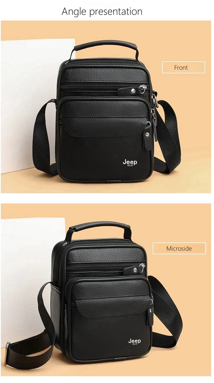 JEEP BULUO Brand Genuine Leather Men Shoulder Bags Black High Quality Male Cow Leather Crossbody Tote Handbags Business Fashion