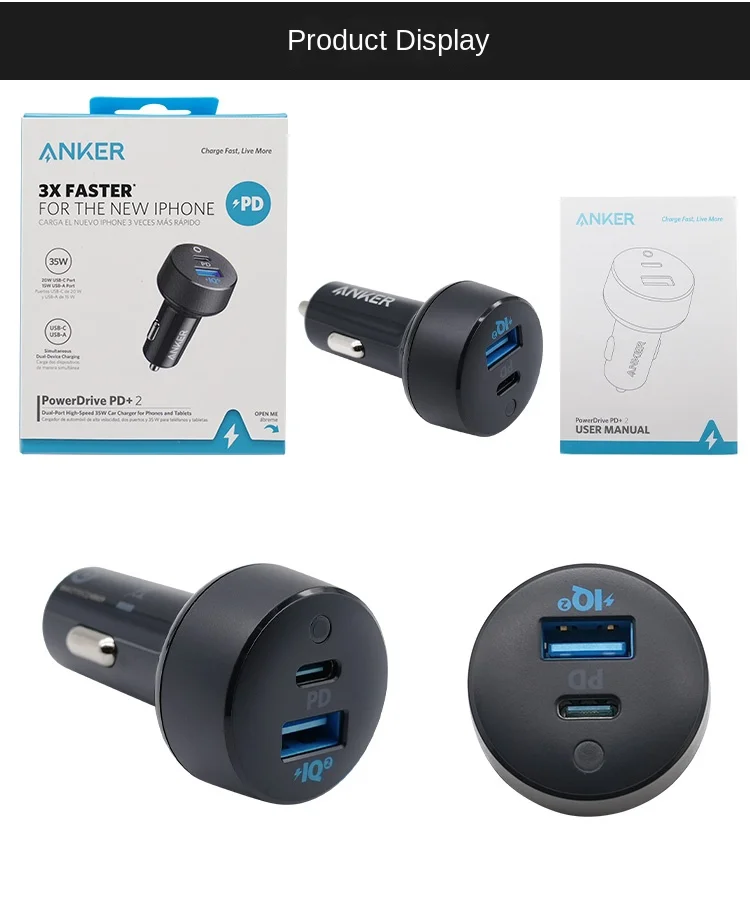 Anker Car Charger USB C, 35W 2-Port Compact Type C Car Charger with 20W  Power Delivery and 15W PowerIQ 2.0, PowerDrive PD 2 Car Charger for iPhone  12 / 11 / X /8, Pixel 3/2/XL 