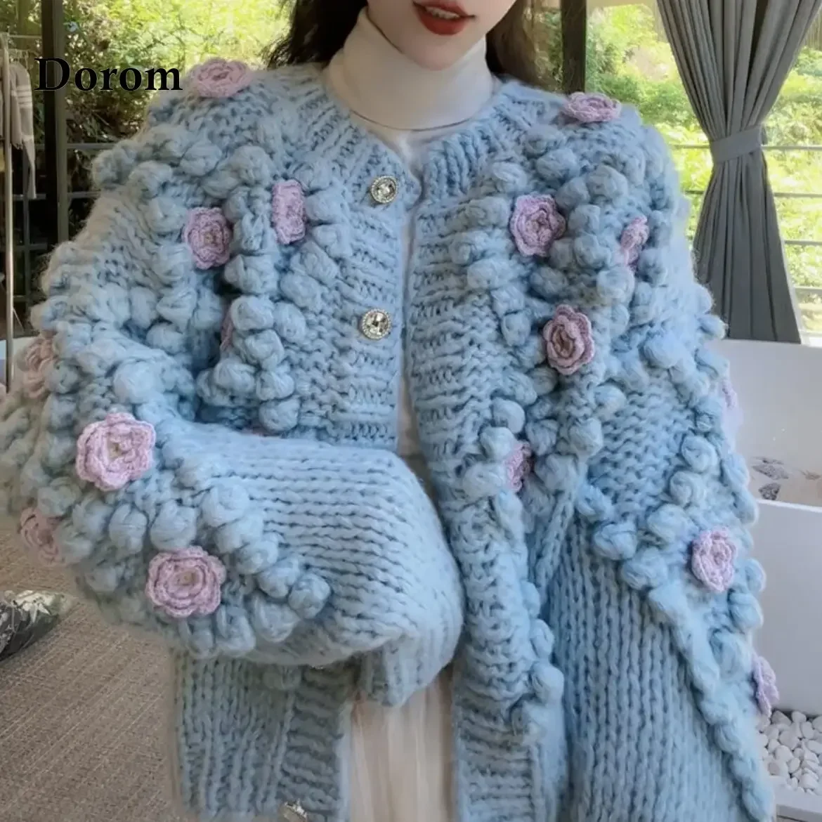 Vintage Flower Crochet Knitted Cardigan Women Autumn