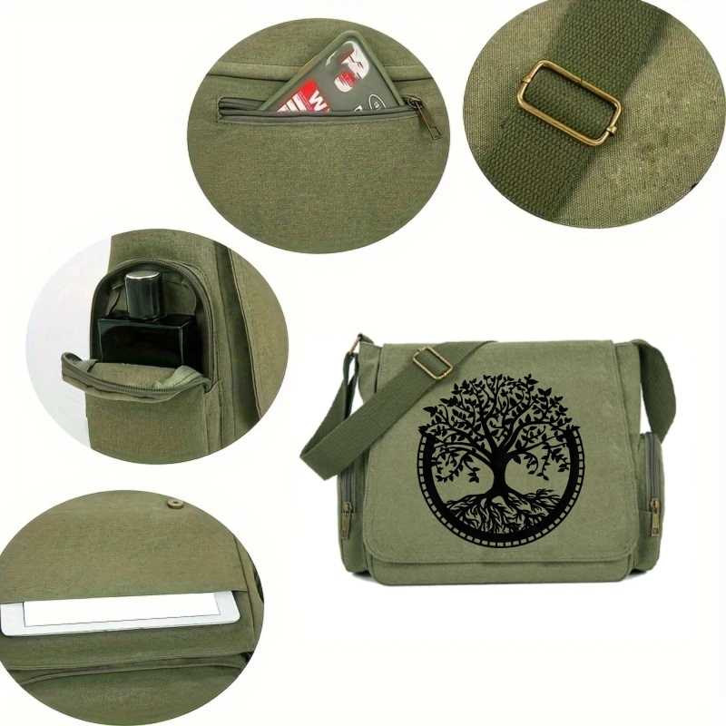Vintage Women's Shoulder Bag Large Capacity Crossbody Bag Messenger Bag For Women Laptop Bag Canvas Tree Print