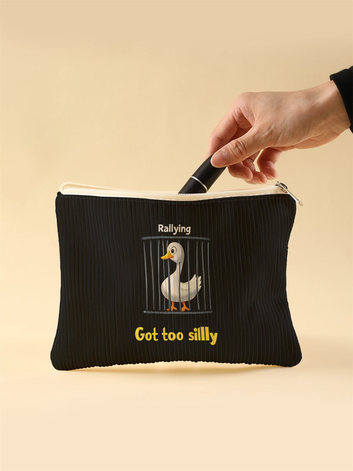 Women's Corduroy Travel Cosmetic Bag Portable Large Capacity Makeup Storage Organizer Zipper Clutch Purse Make up Bag