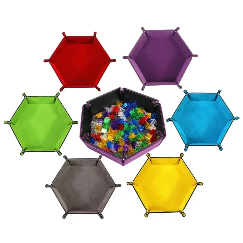 Dice tray foldable dice tray box PU leather folding hexagon coin square tray dice game 6 colors